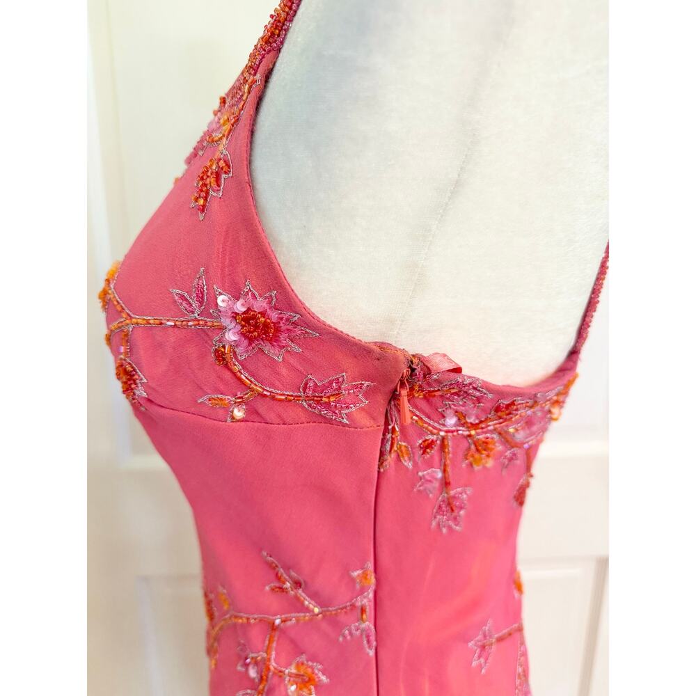 Y2K Scala Beaded Asymmetrical One Shoulder Silk Dress Sz Large Pink Party Glam - Picture 9 of 13